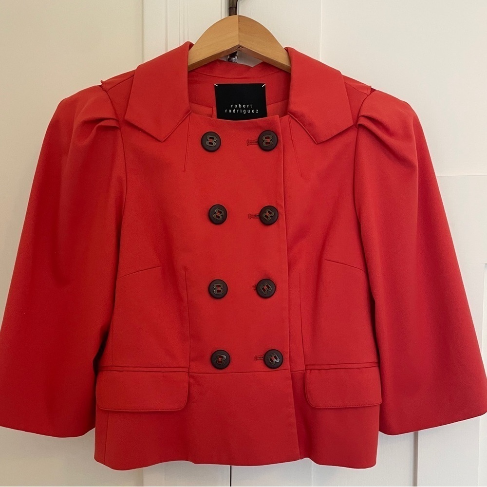 Robert Rodriguez Double Breasted Cropped Blazer Trench Jacket Peacoat M